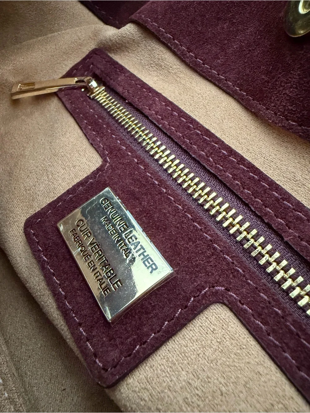Elegant Italian Boutique Suede Tote Bag in Deep Burgundy